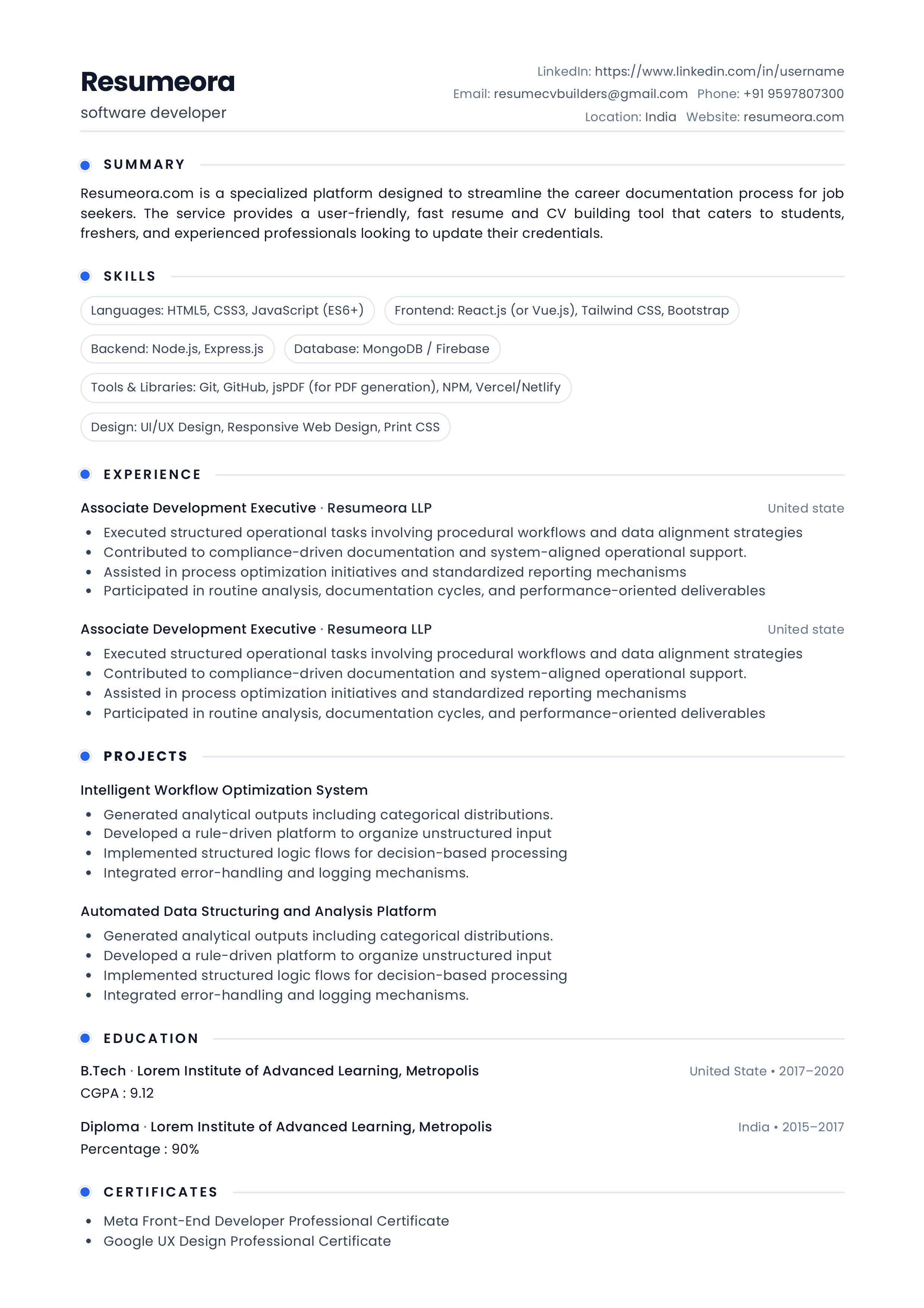 Executive Pro resume template — Resumeora