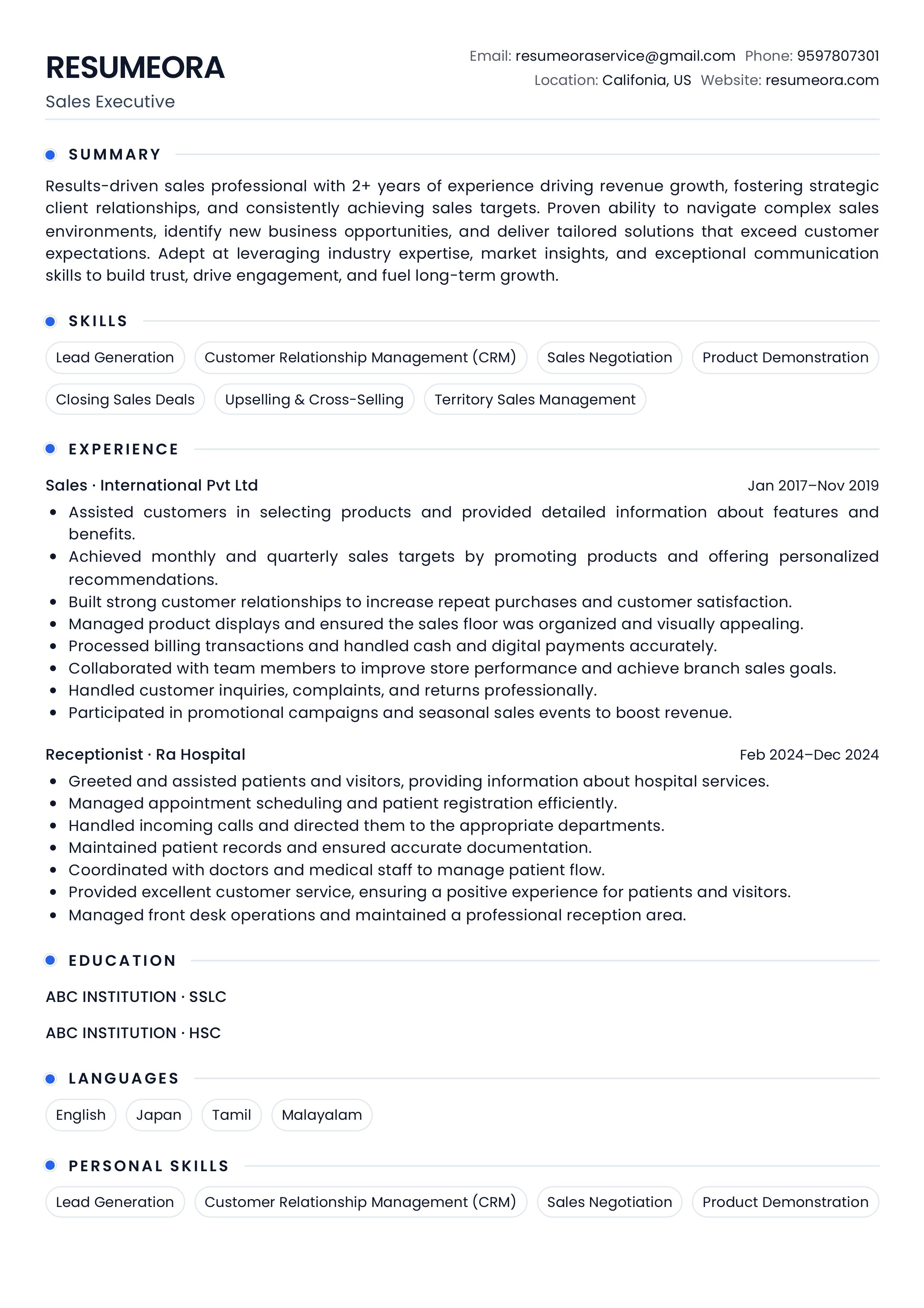 Atlas Main resume template — Resumeora