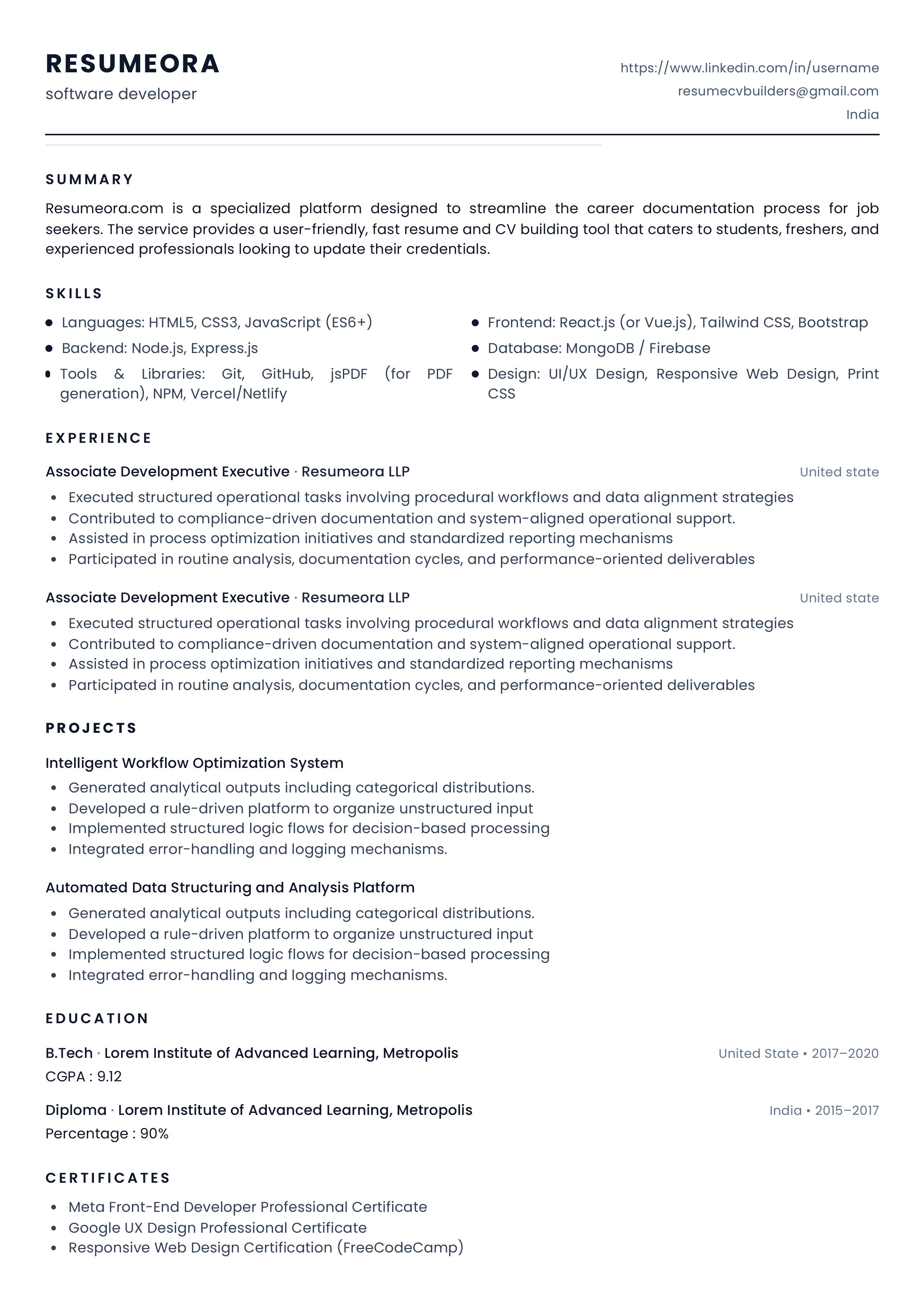 Cobalt resume template — Resumeora