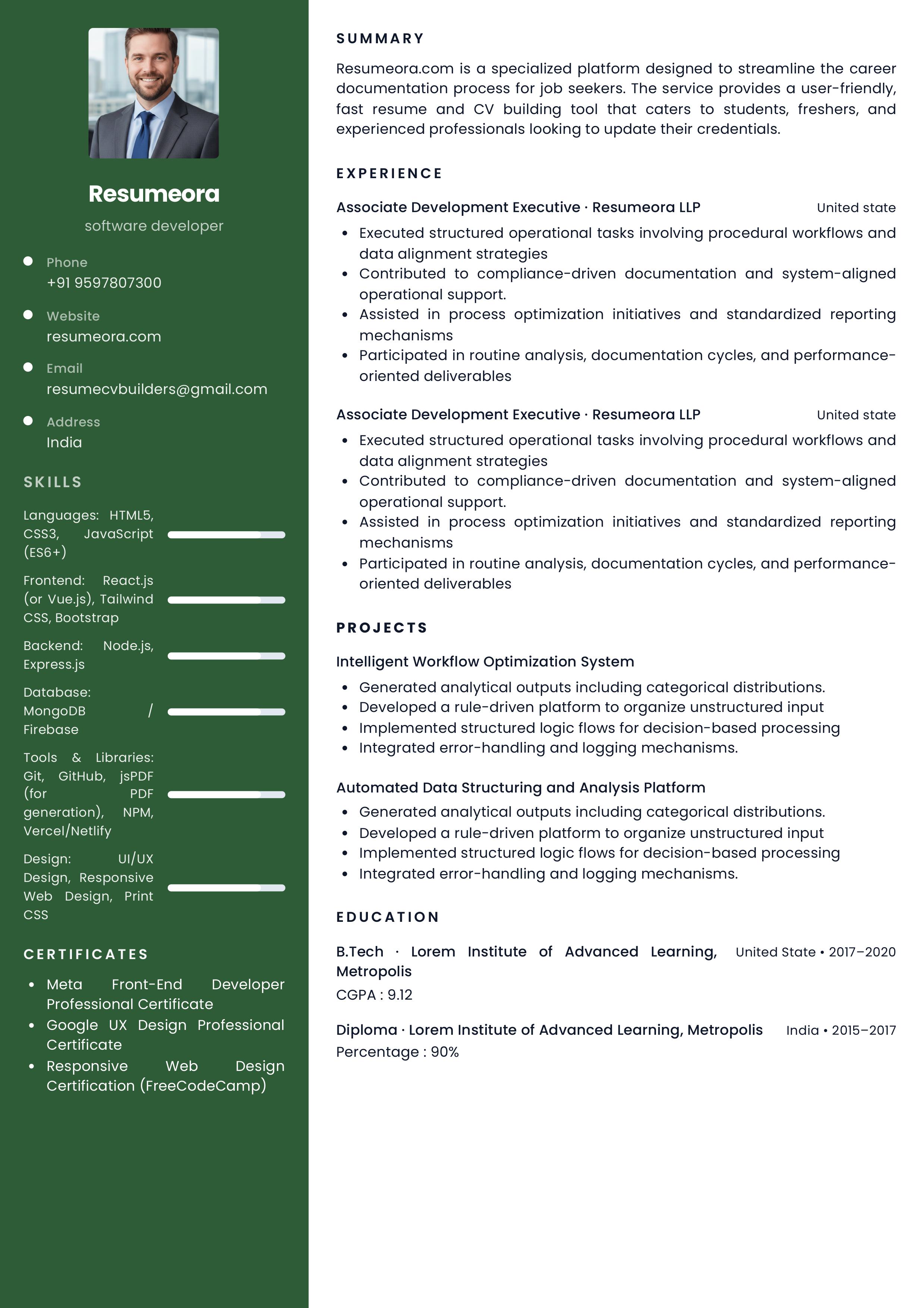 Profile Modern resume template — Resumeora