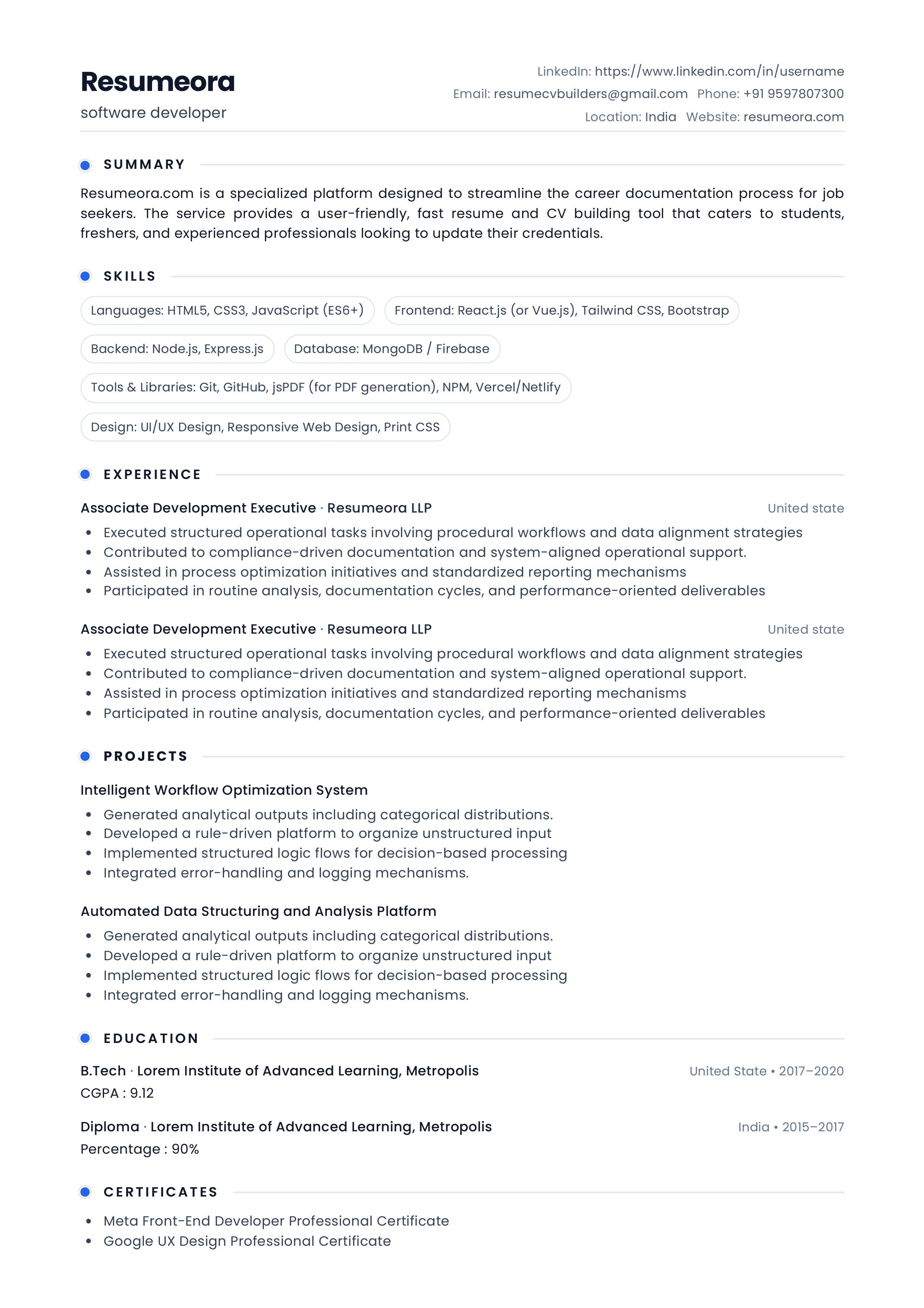 Executive Pro — Resumeora resume template